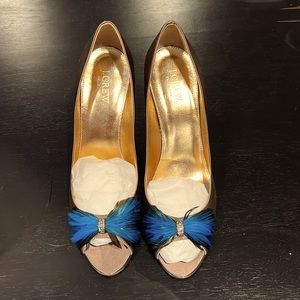 J Crew jeweled feather peep toe heels